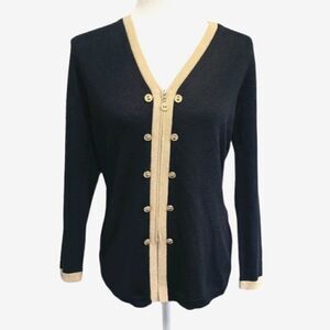 Dylani Sweater Womens Zip Up Cardigan Knit Black/Cream Sweater Size Medium